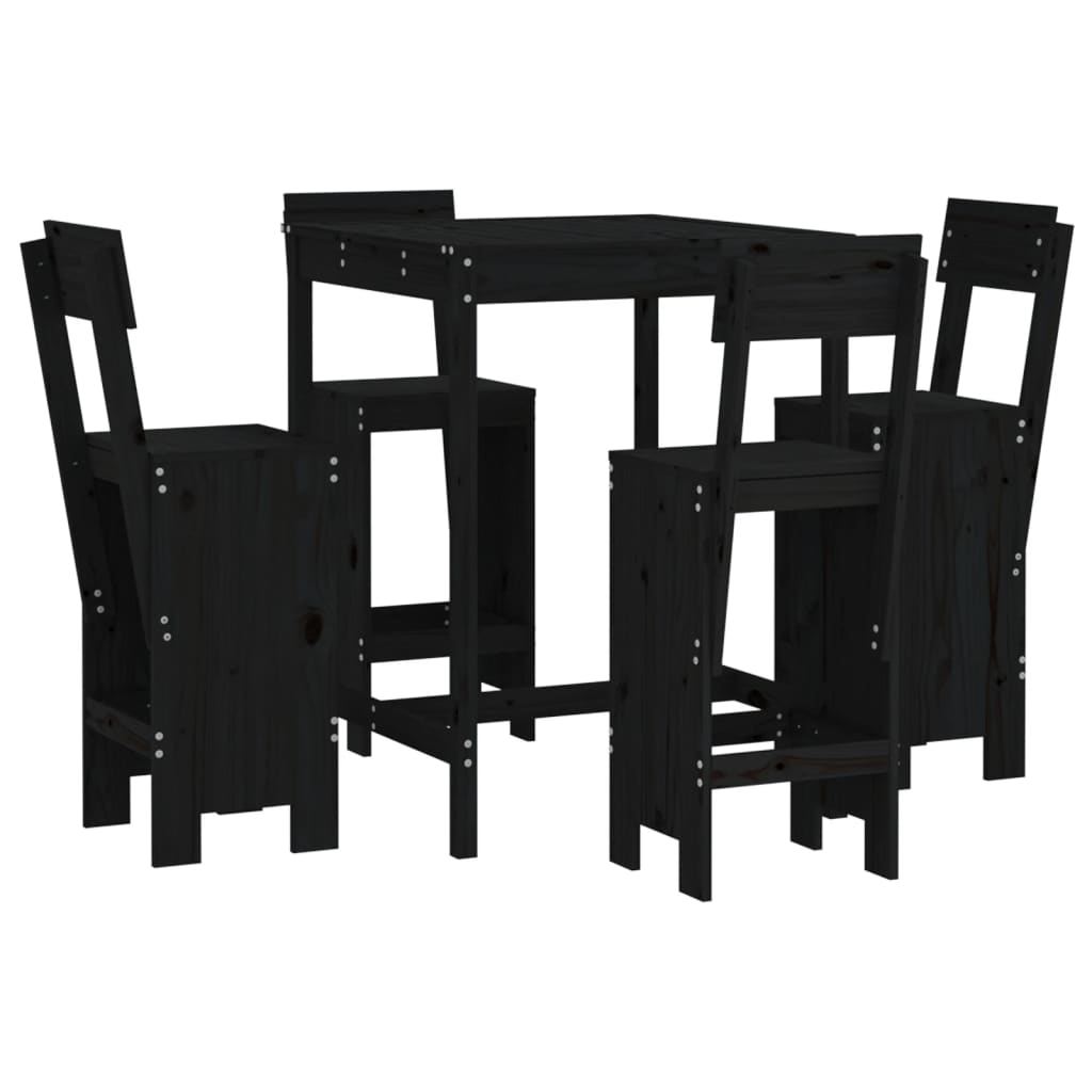 5 Piece Garden Bar Set Black Solid Wood Pine