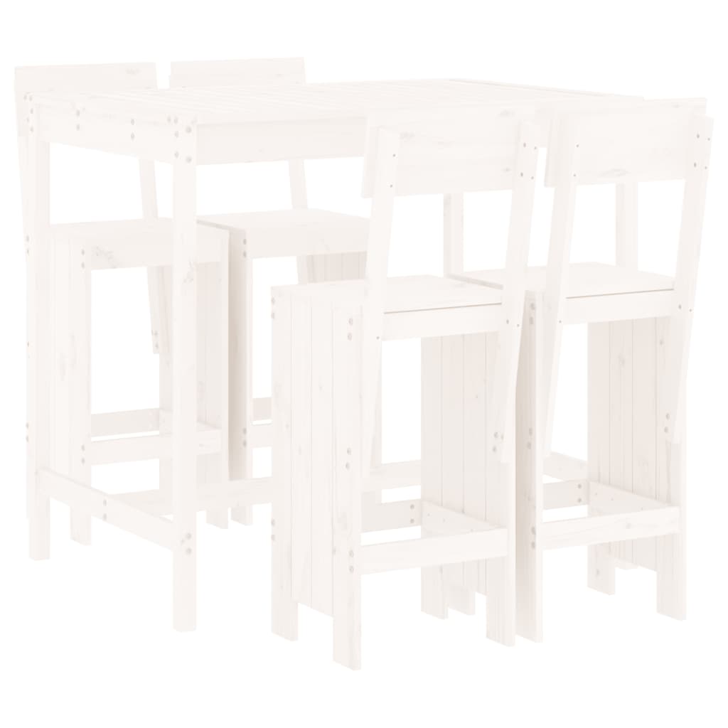 5 Piece Garden Bar Set White Solid Wood Pine