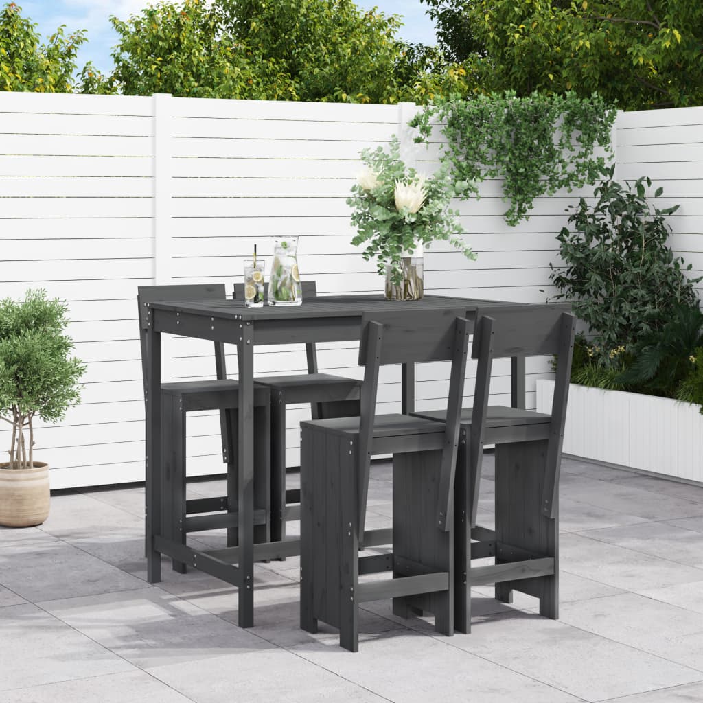 5 Piece Garden Bar Set Grey Solid Wood Pine