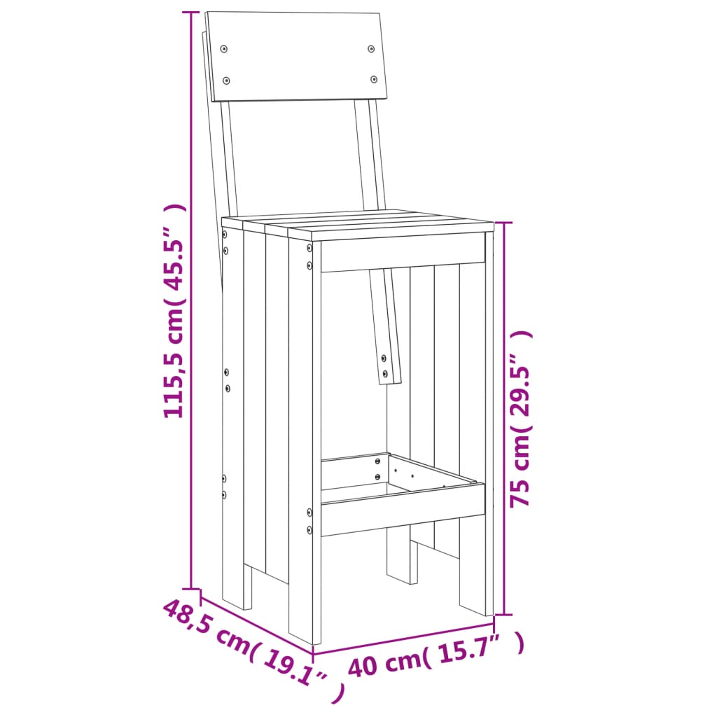 7 Piece Garden Bar Set White Solid Wood Pine