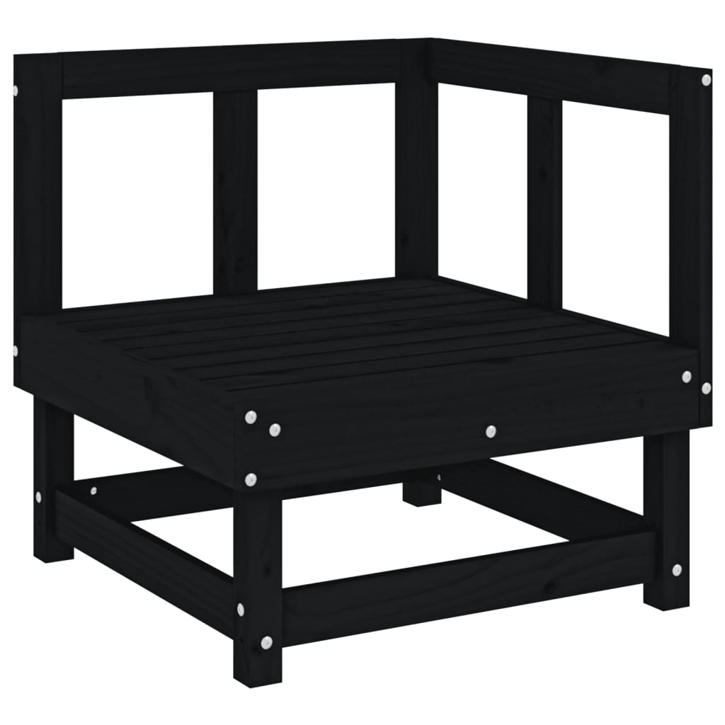 Garden Corner Sofa Black Solid Wood Pine