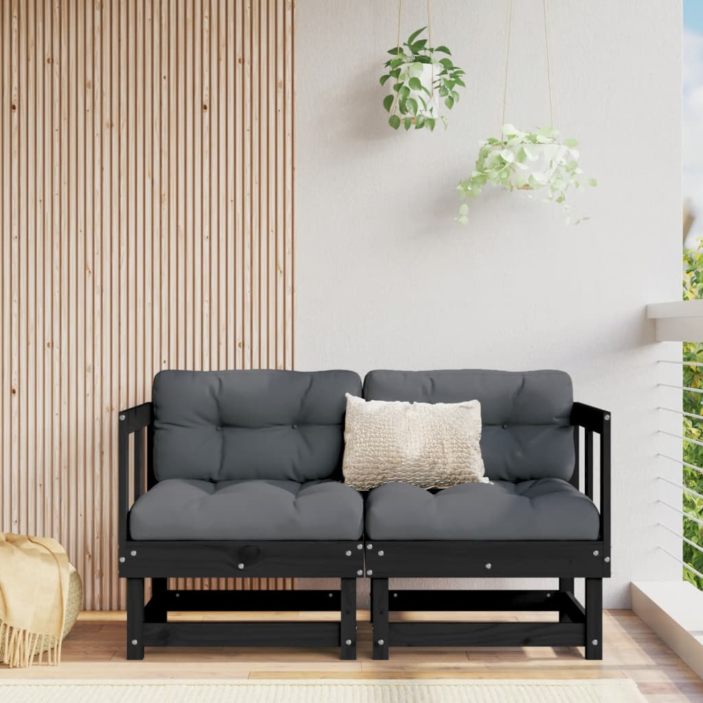 Garden Corner Sofas 2 pcs Black Solid Wood Pine