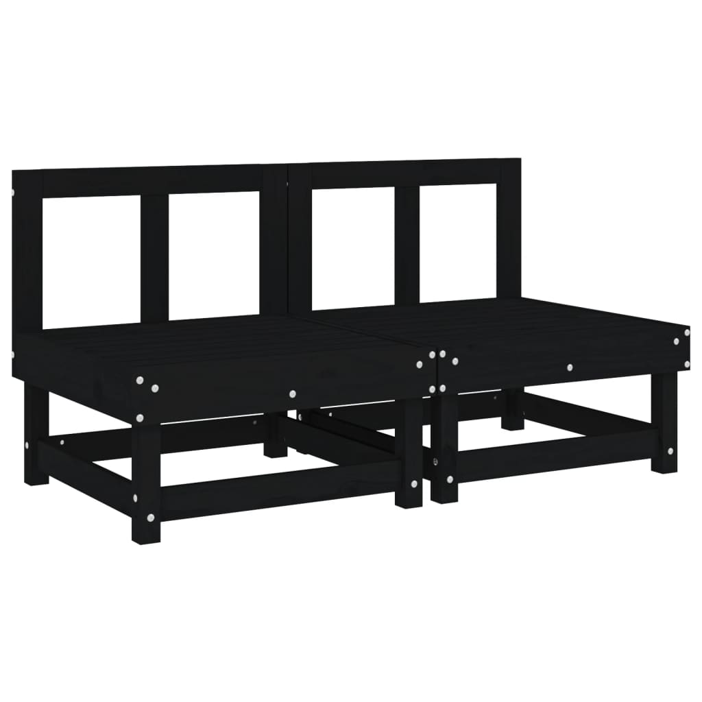 Garden Middle Sofas 2 pcs Black Solid Wood Pine