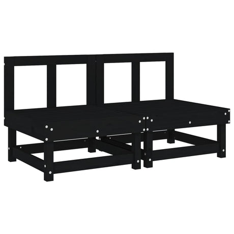 Garden Middle Sofas 2 pcs Black Solid Wood Pine