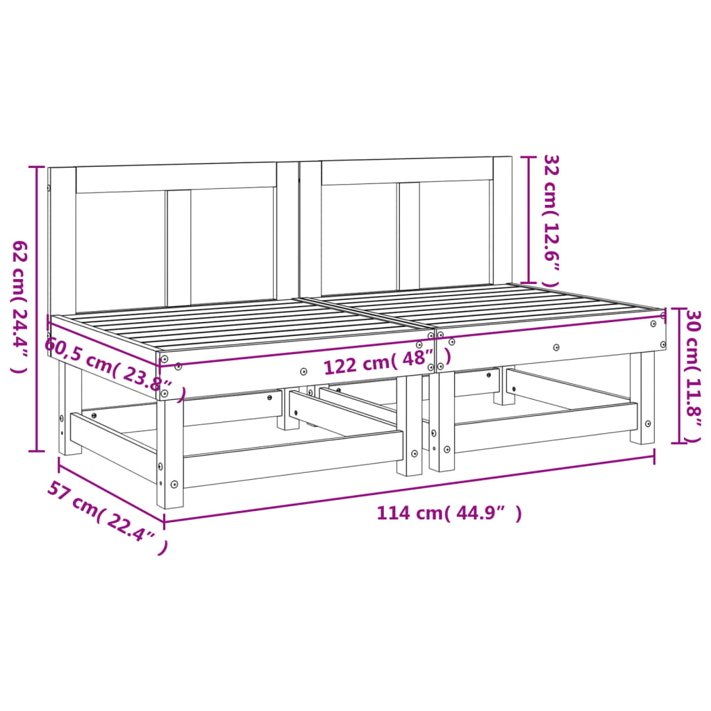 Garden Middle Sofas 2 pcs Black Solid Wood Pine