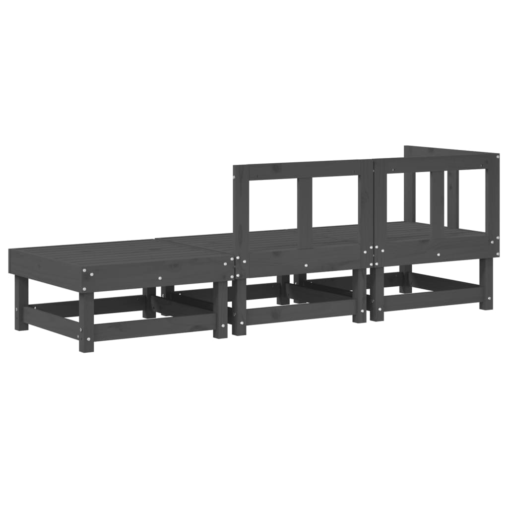 3 Piece Garden Lounge Set Grey Solid Wood Pine