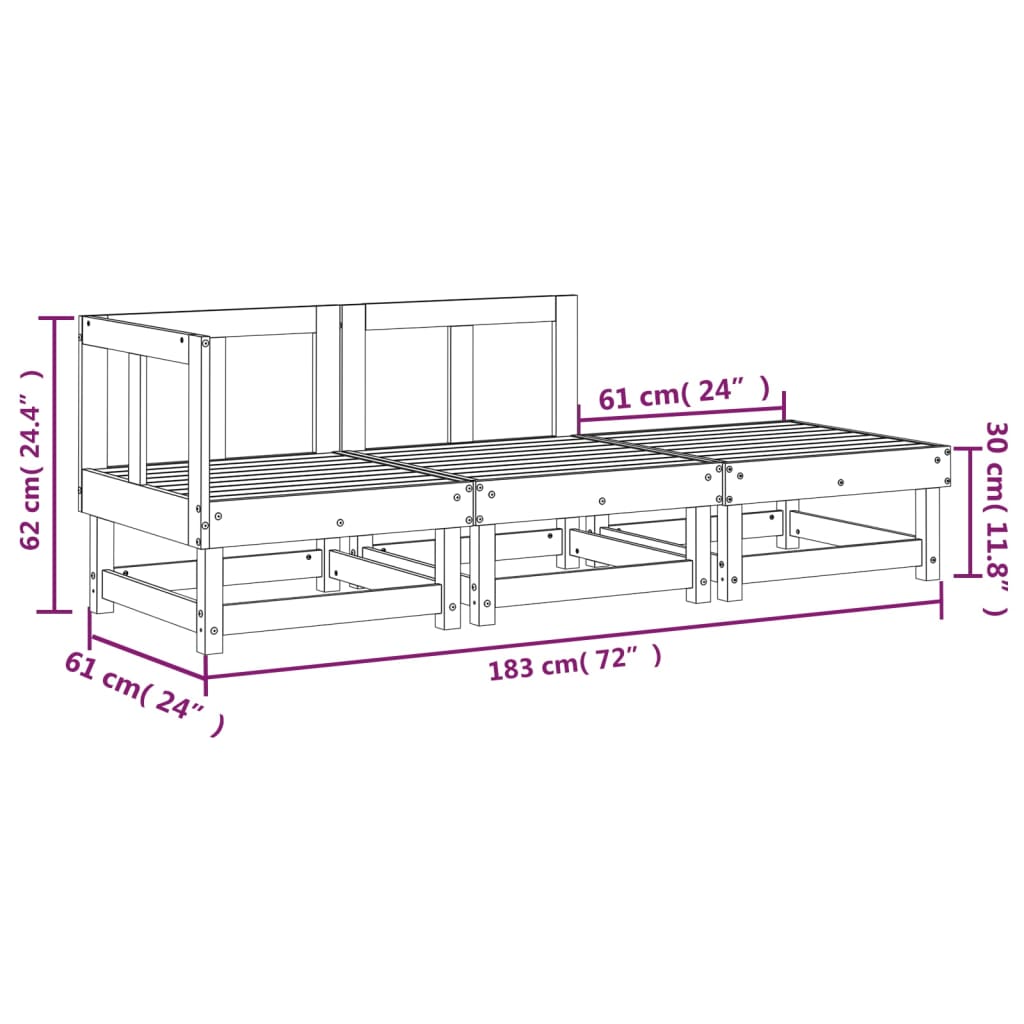 3 Piece Garden Lounge Set Grey Solid Wood Pine