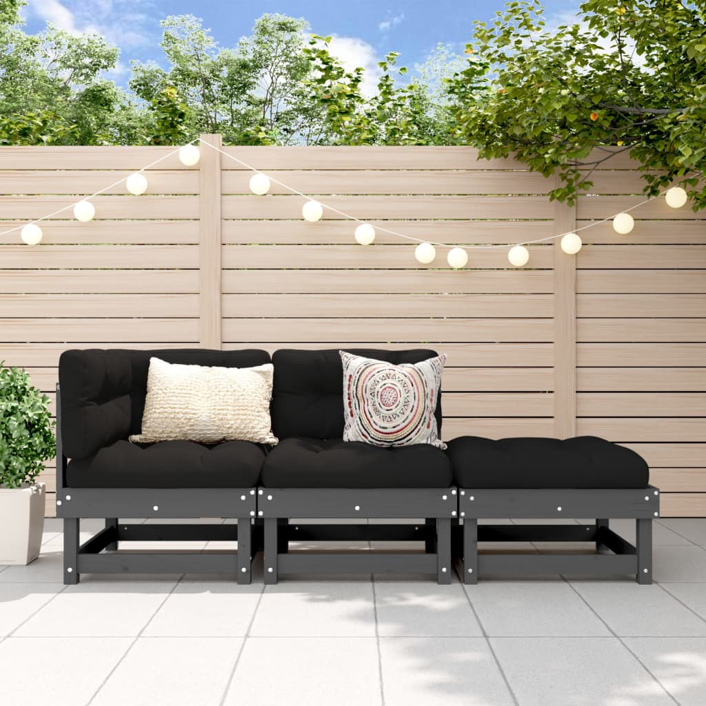 3 Piece Garden Lounge Set Grey Solid Wood Pine