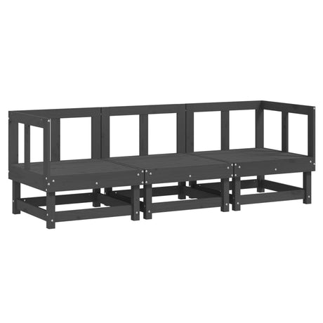 3 Piece Garden Lounge Set Grey Solid Wood Pine