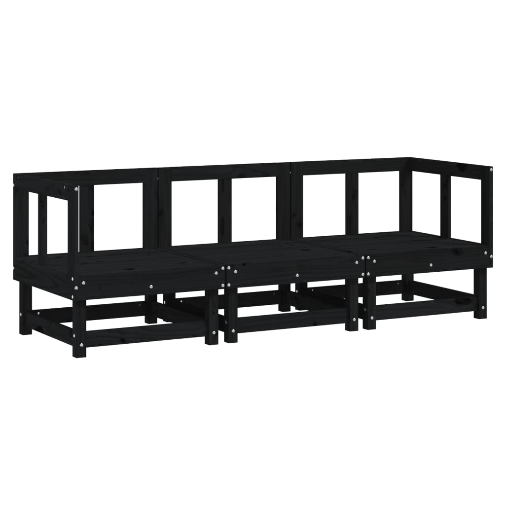 3 Piece Garden Lounge Set Black Solid Wood Pine
