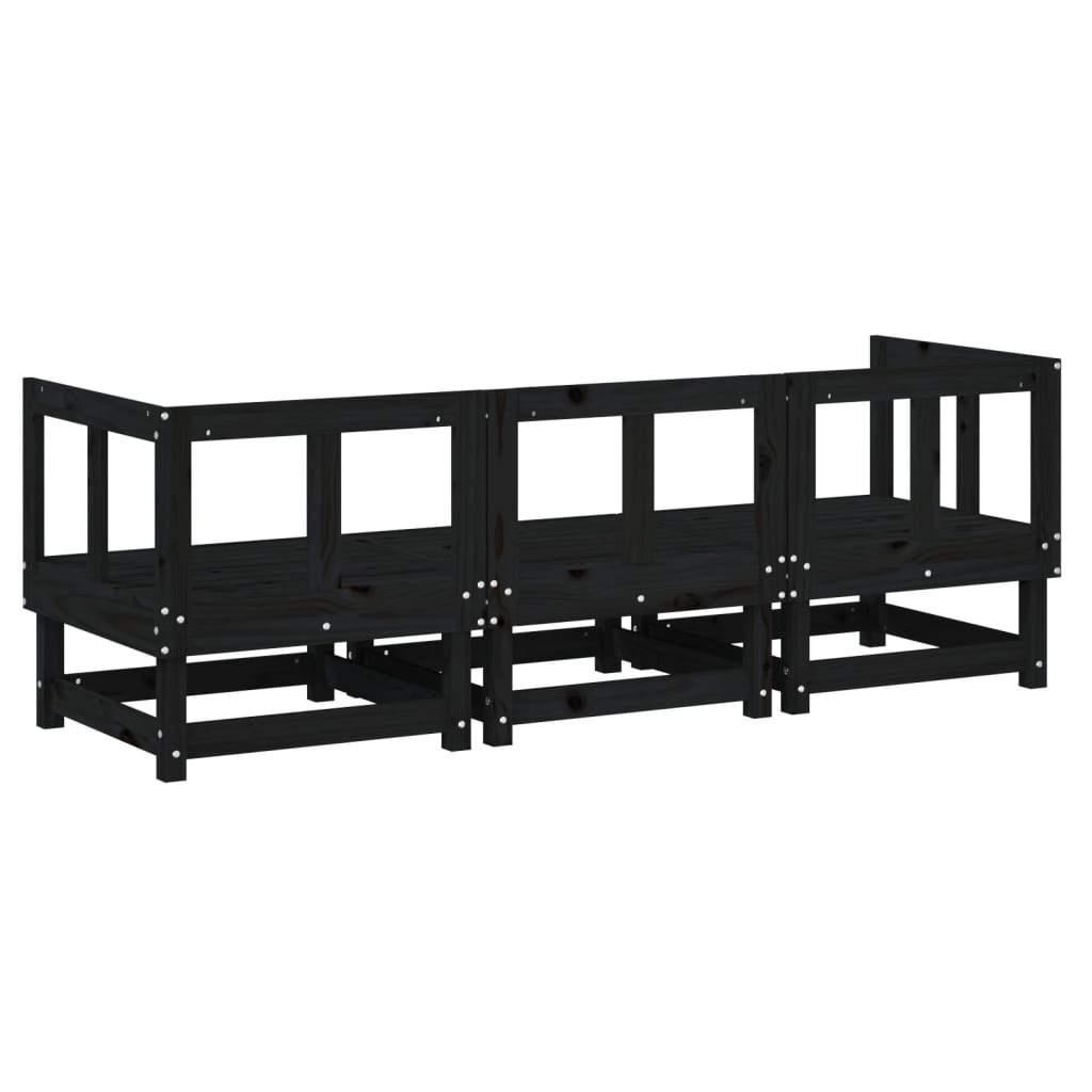3 Piece Garden Lounge Set Black Solid Wood Pine