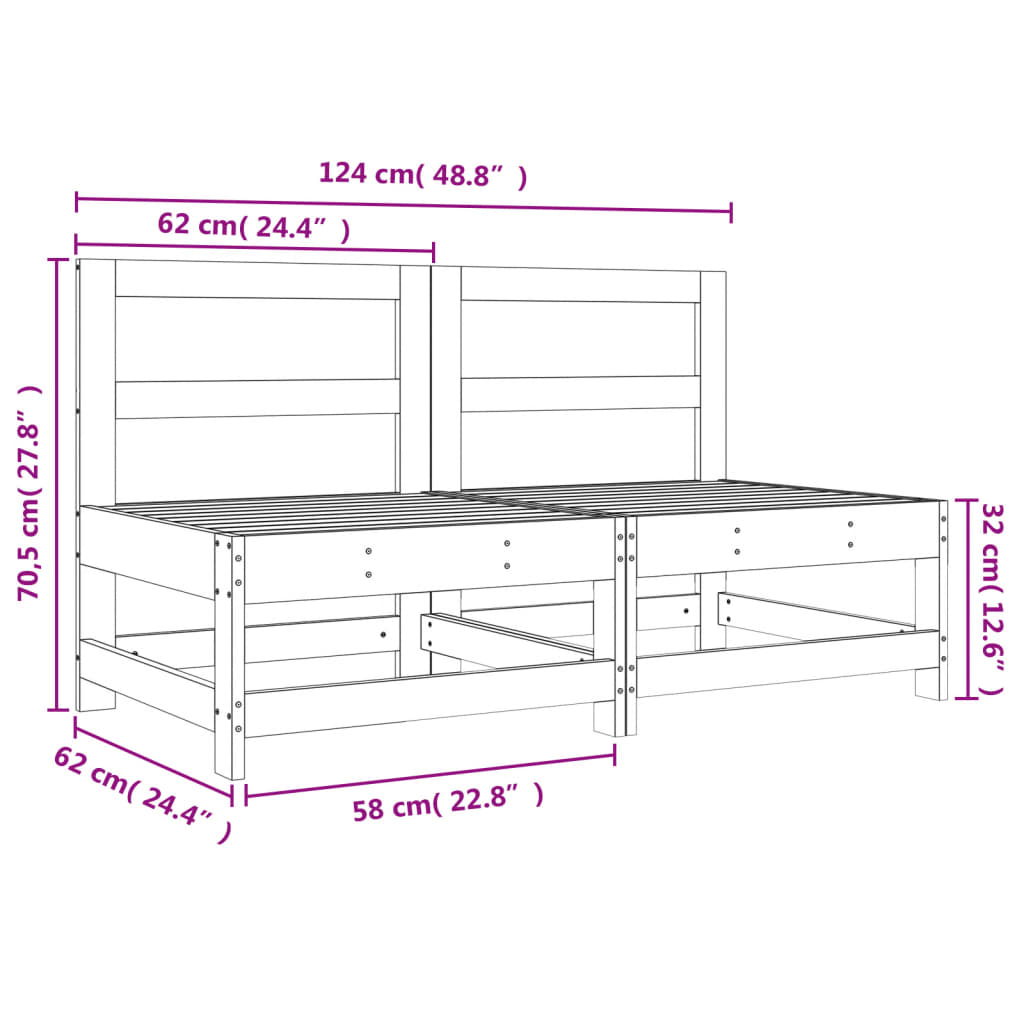 Garden Middle Sofas 2 pcs White Solid Wood Pine