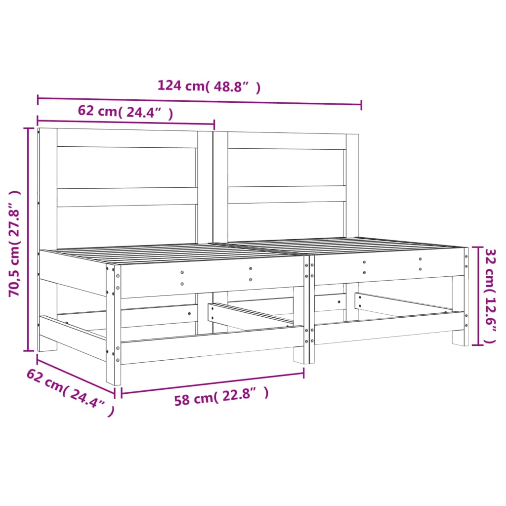 Garden Middle Sofas 2 pcs Grey Solid Wood Pine