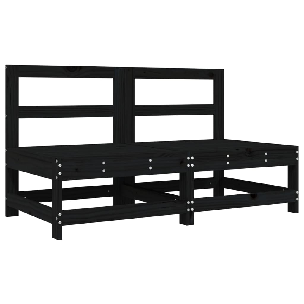 Garden Middle Sofas 2 pcs Black Solid Wood Pine