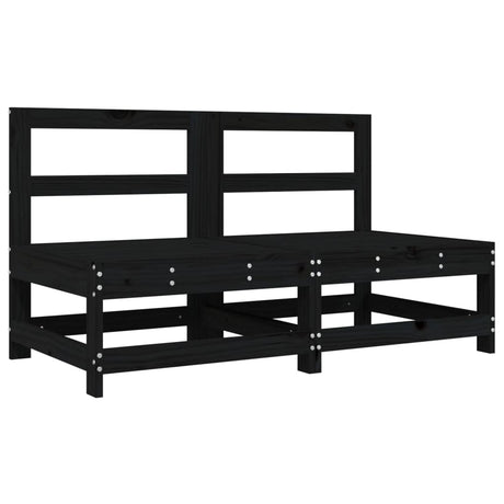 Garden Middle Sofas 2 pcs Black Solid Wood Pine