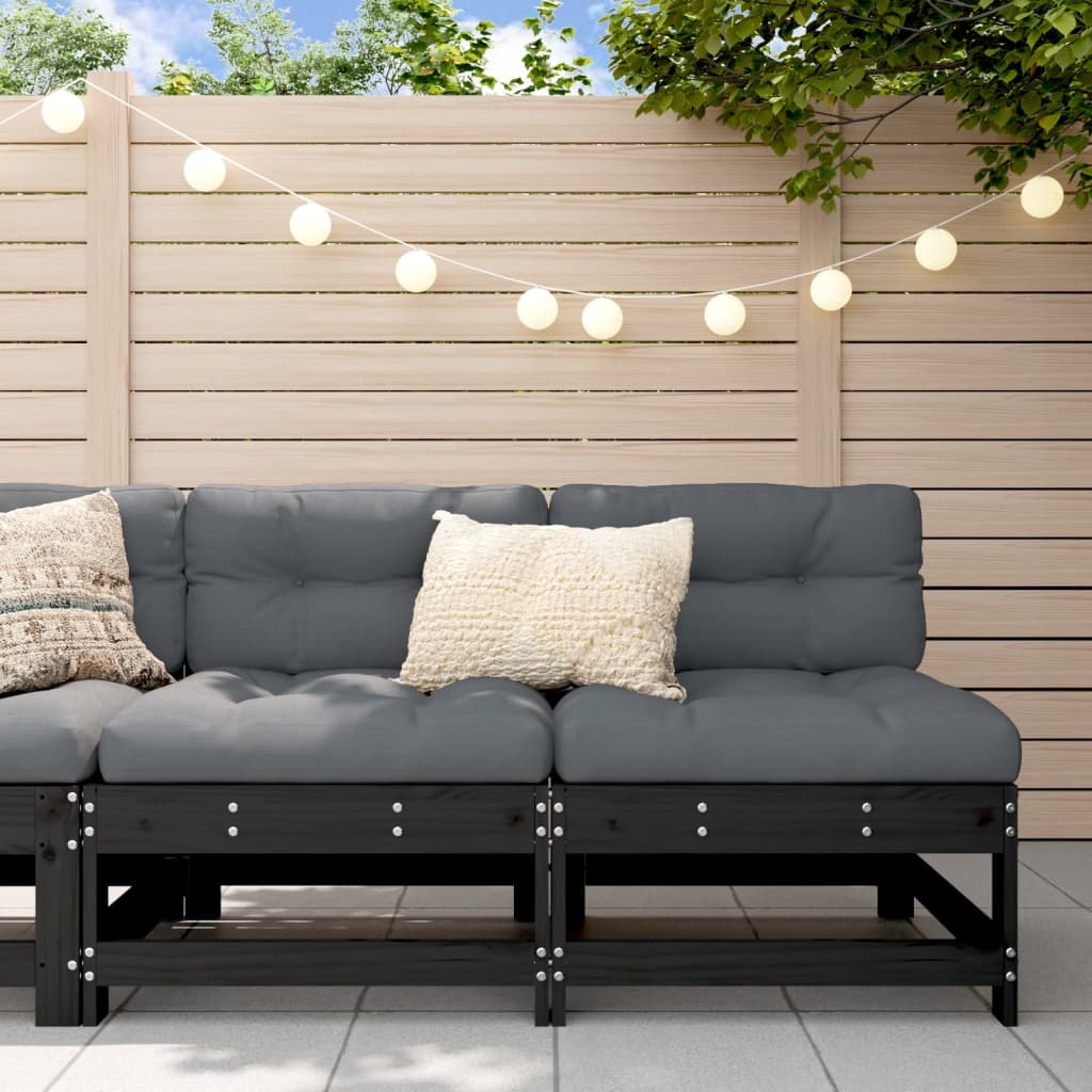 Garden Middle Sofas 2 pcs Black Solid Wood Pine
