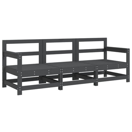 3 Piece Garden Lounge Set Grey Solid Wood Pine