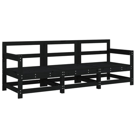 3 Piece Garden Lounge Set Black Solid Wood Pine