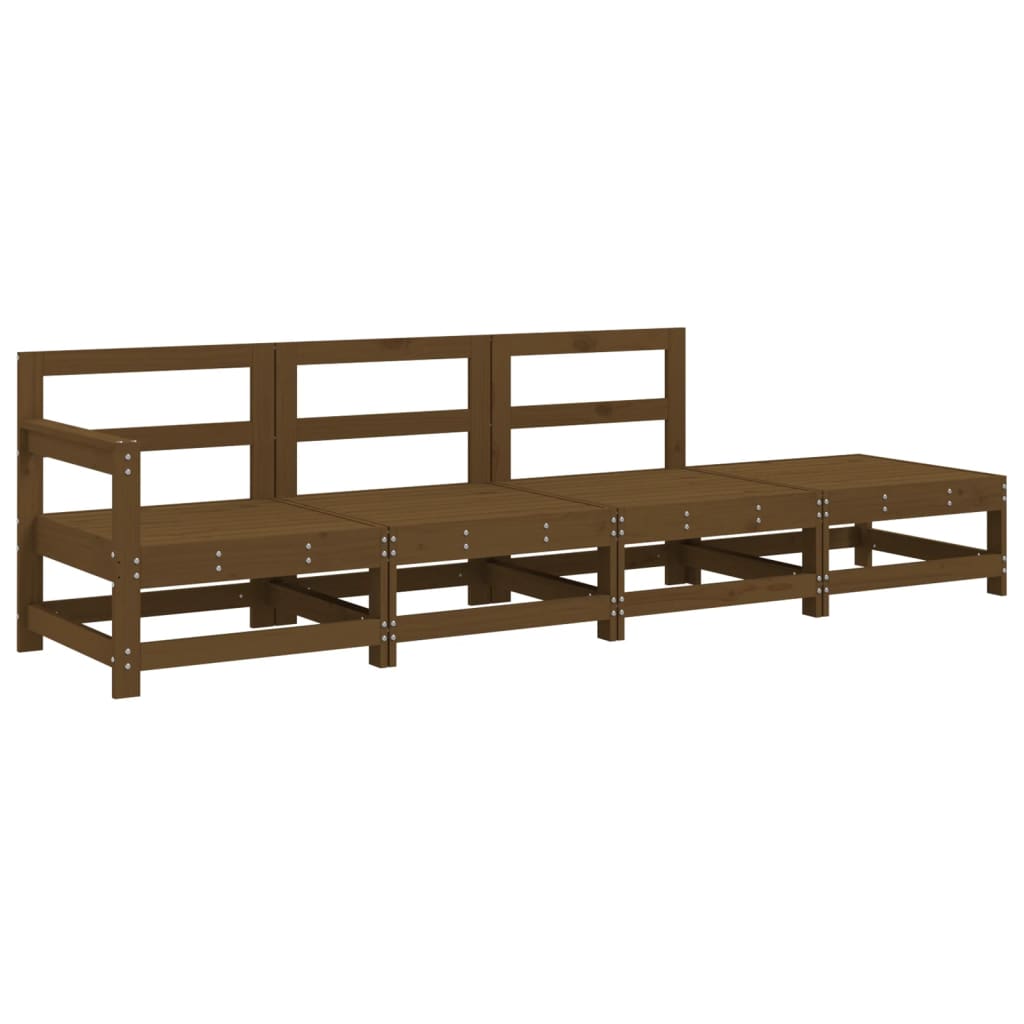 4 Piece Garden Lounge Set Honey Brown Solid Wood Pine