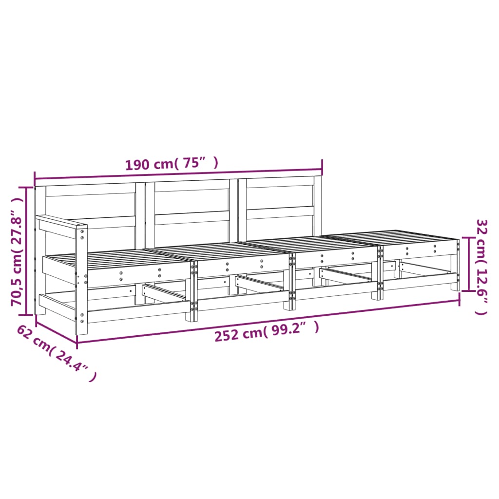4 Piece Garden Lounge Set Honey Brown Solid Wood Pine