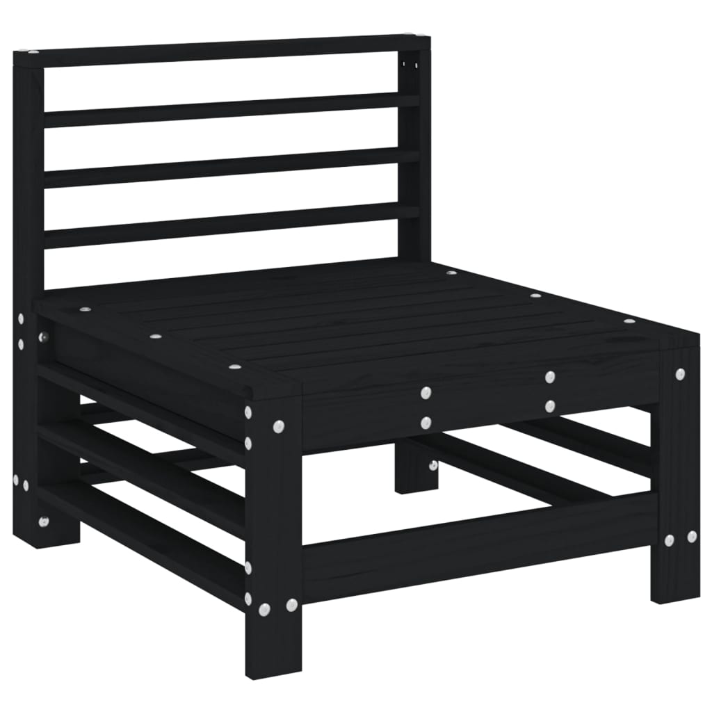 Garden Middle Sofa Black Solid Wood Pine