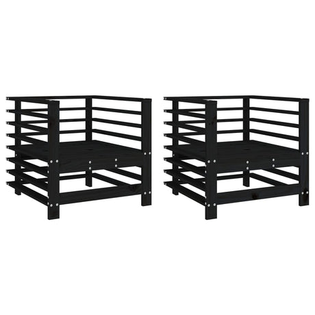Garden Chairs 2 pcs Black Solid Wood Pine