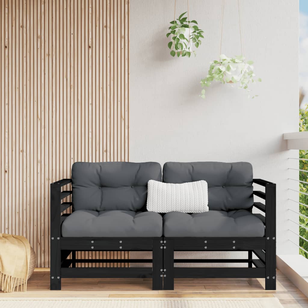 Garden Corner Sofas 2 pcs Black Solid Wood Pine