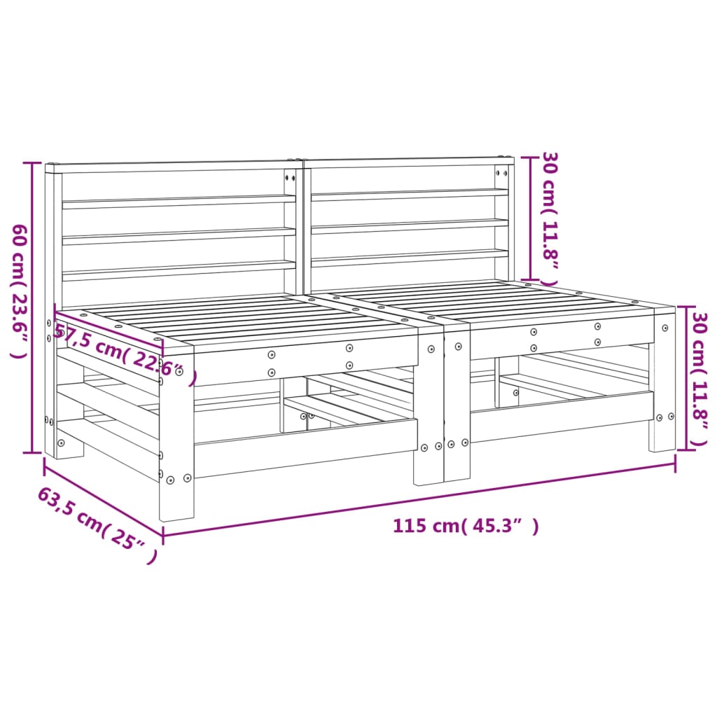 Garden Middle Sofas 2 pcs Grey Solid Wood Pine