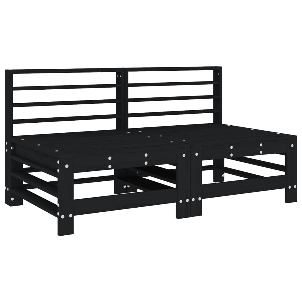 Garden Middle Sofas 2 pcs Black Solid Wood Pine