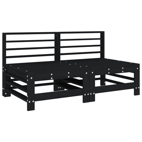 Garden Middle Sofas 2 pcs Black Solid Wood Pine