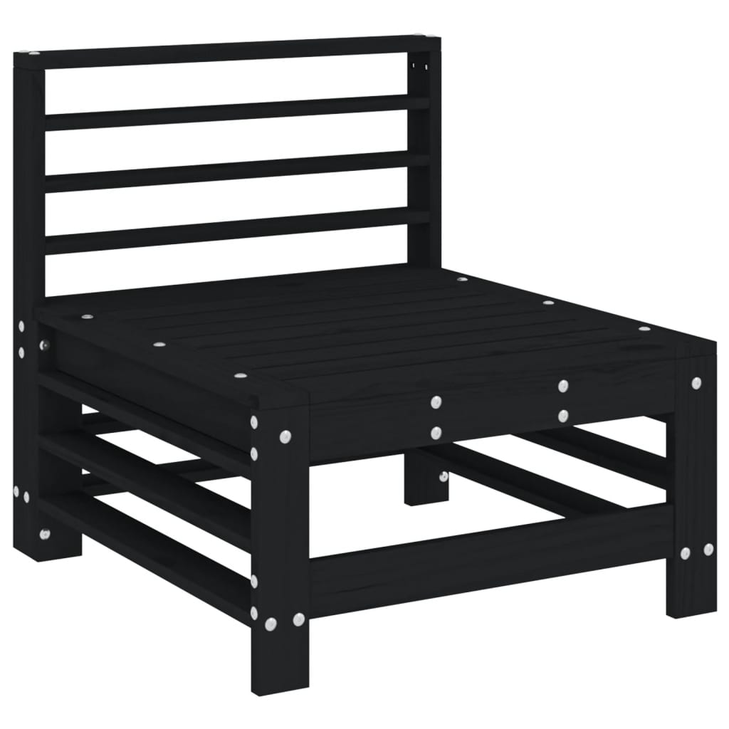 Garden Middle Sofas 2 pcs Black Solid Wood Pine