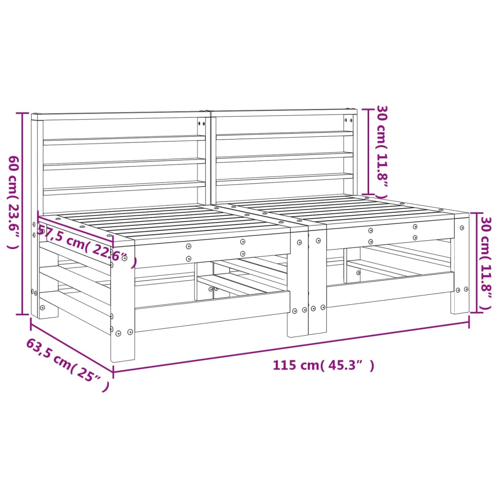 Garden Middle Sofas 2 pcs Black Solid Wood Pine