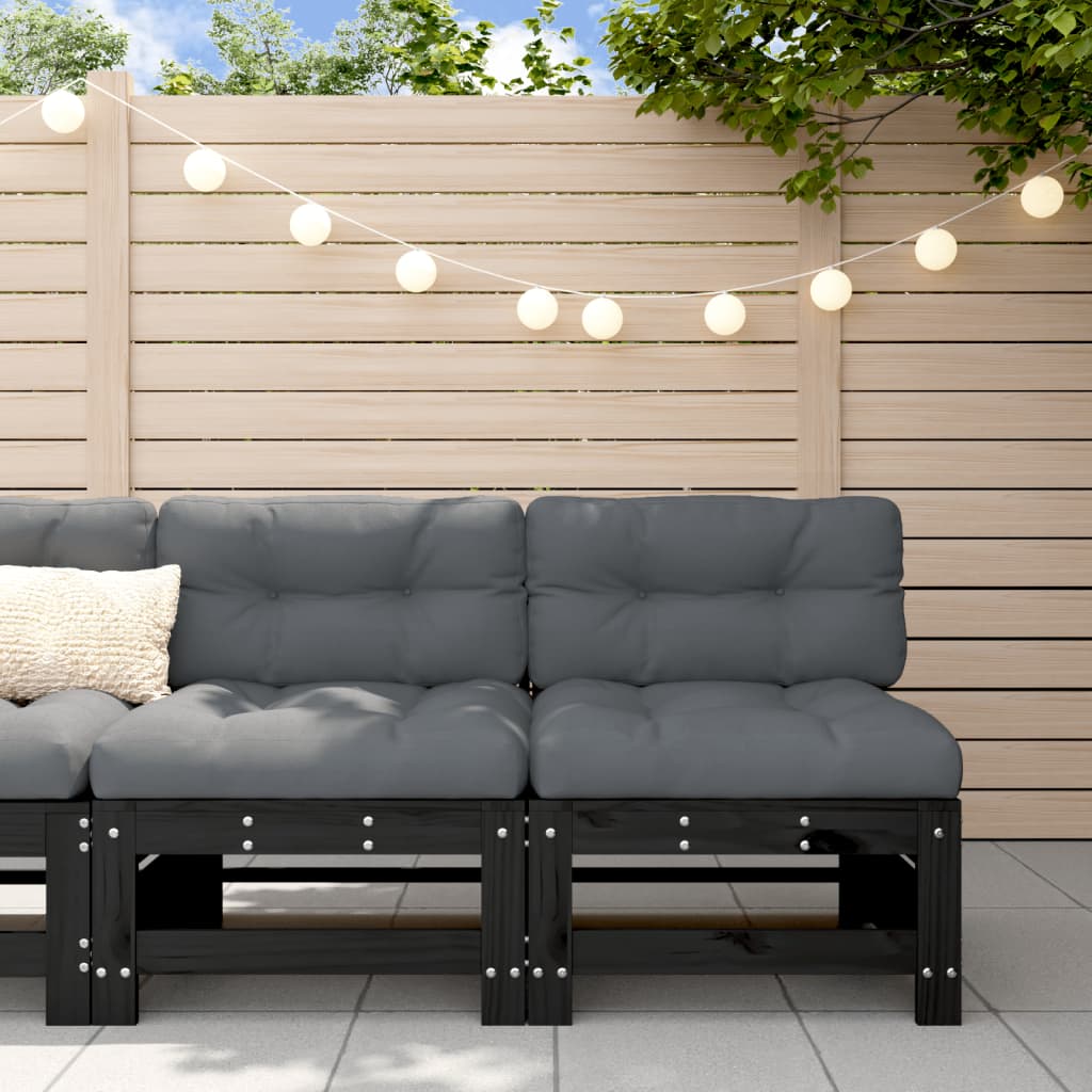 Garden Middle Sofas 2 pcs Black Solid Wood Pine