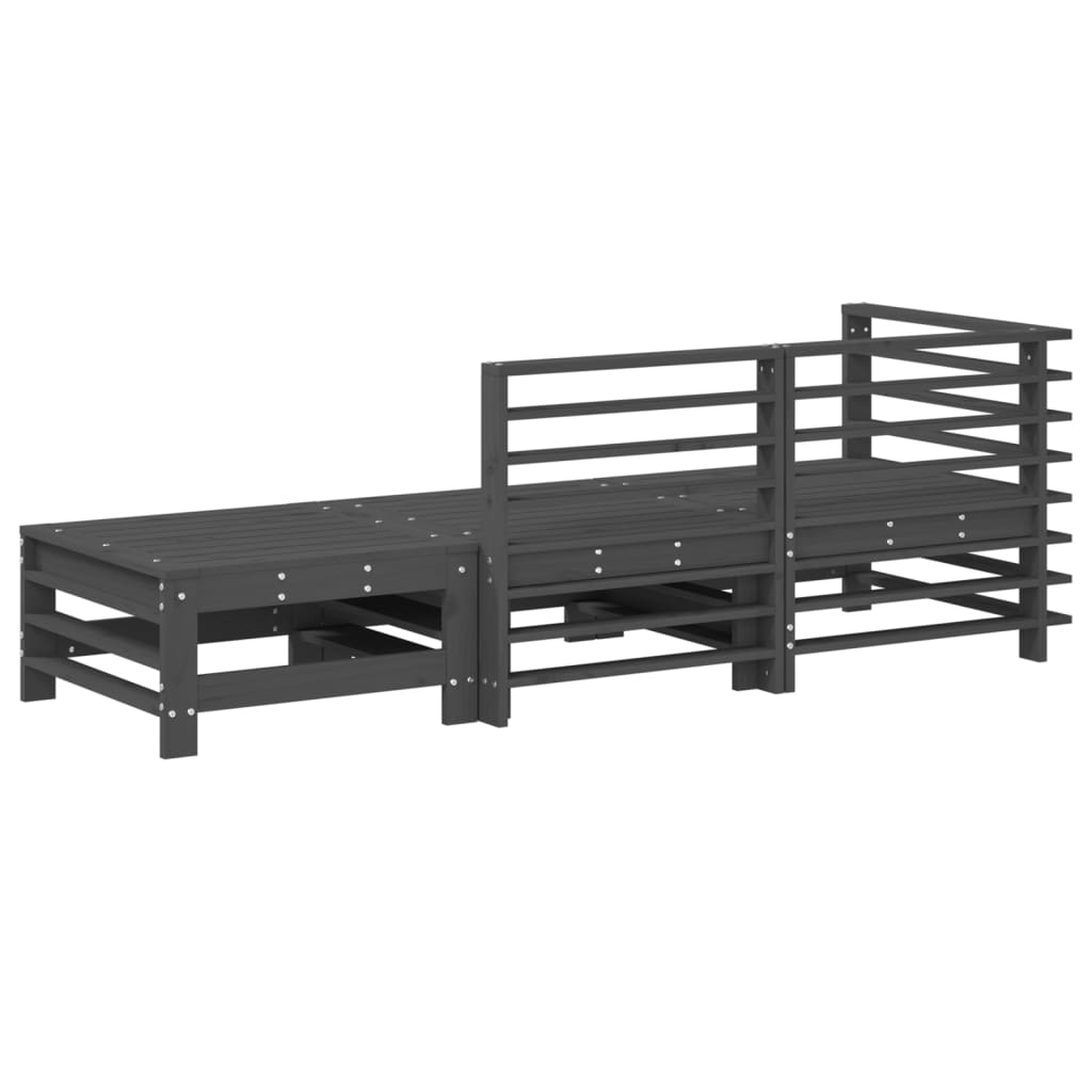 3 Piece Garden Lounge Set Grey Solid Wood Pine