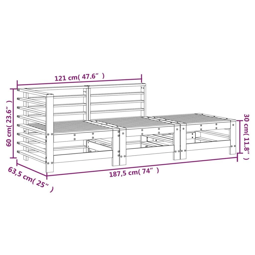 3 Piece Garden Lounge Set Grey Solid Wood Pine