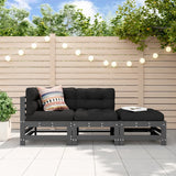 3 Piece Garden Lounge Set Grey Solid Wood Pine