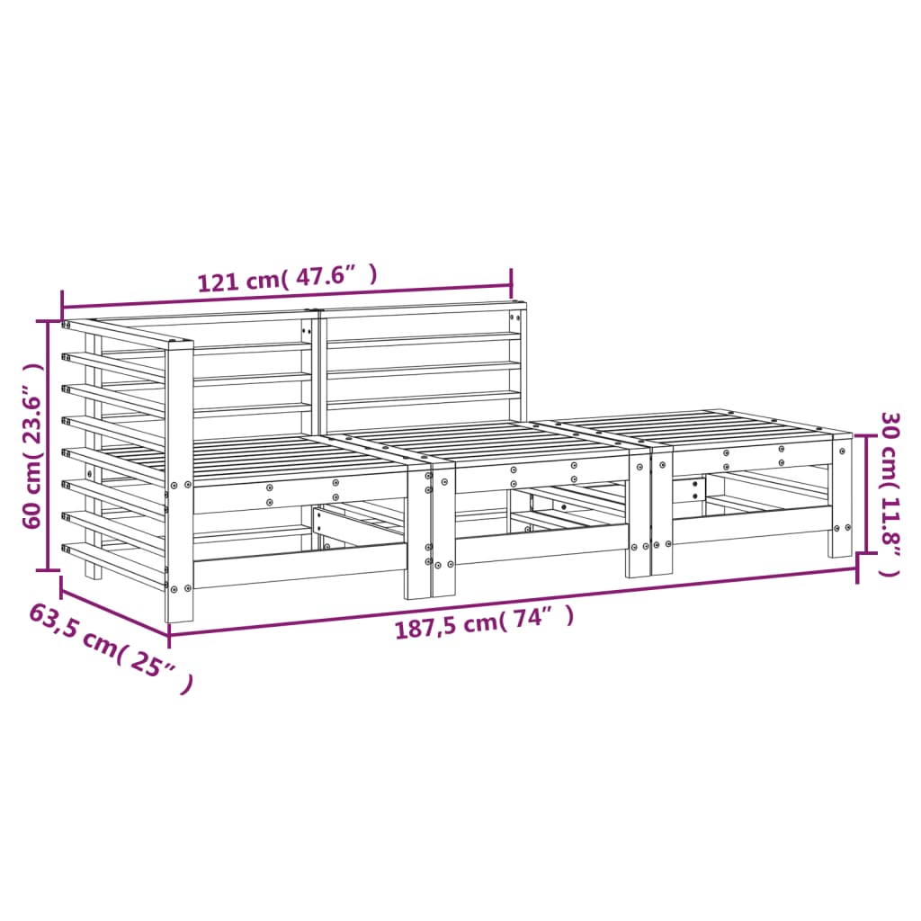 3 Piece Garden Lounge Set Solid Wood Douglas