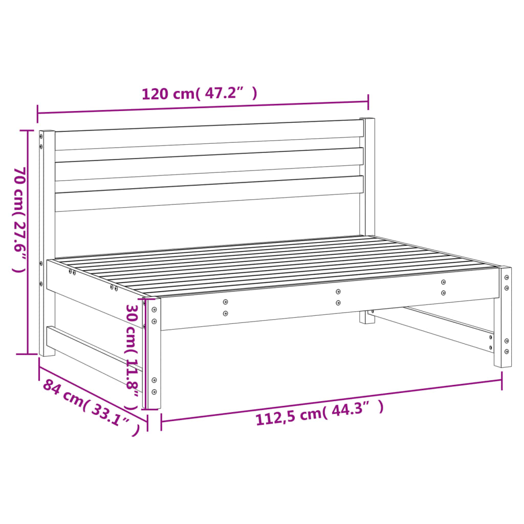 Garden Middle Sofa White 120x80 cm Solid Wood Pine