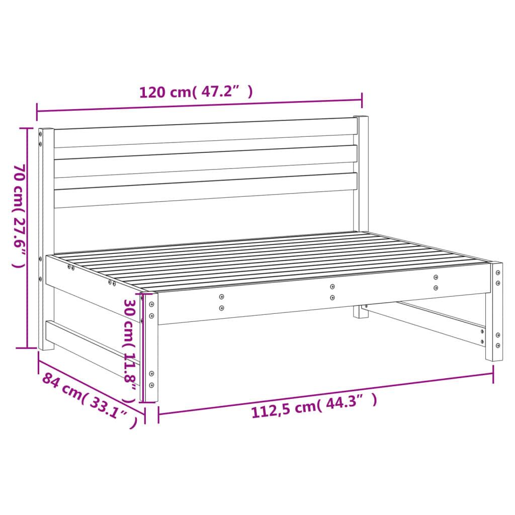 Garden Middle Sofa Black 120x80 cm Solid Wood Pine