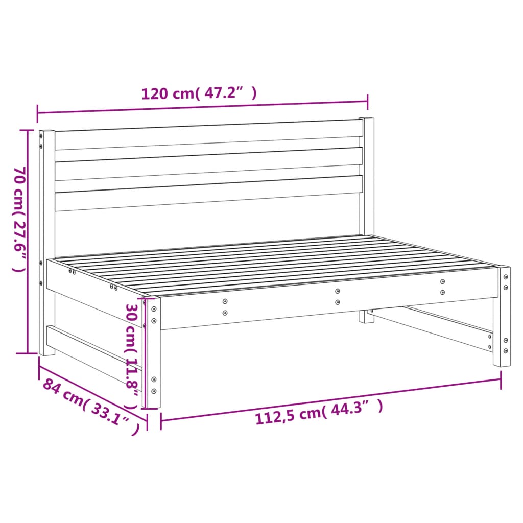 Garden Middle Sofa 120x80 cm Solid Wood Douglas