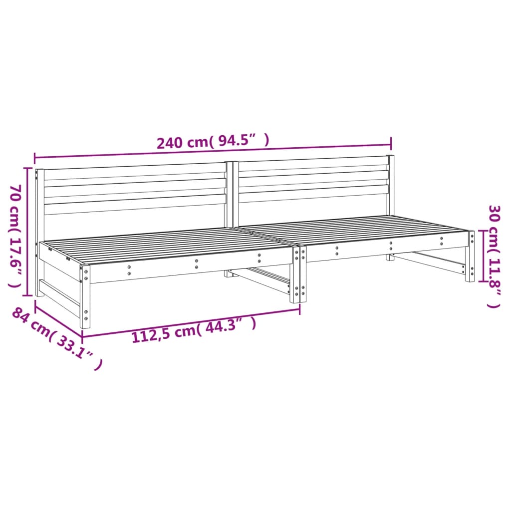 Garden Middle Sofas 2 pcs White 120x80 cm Solid Wood Pine