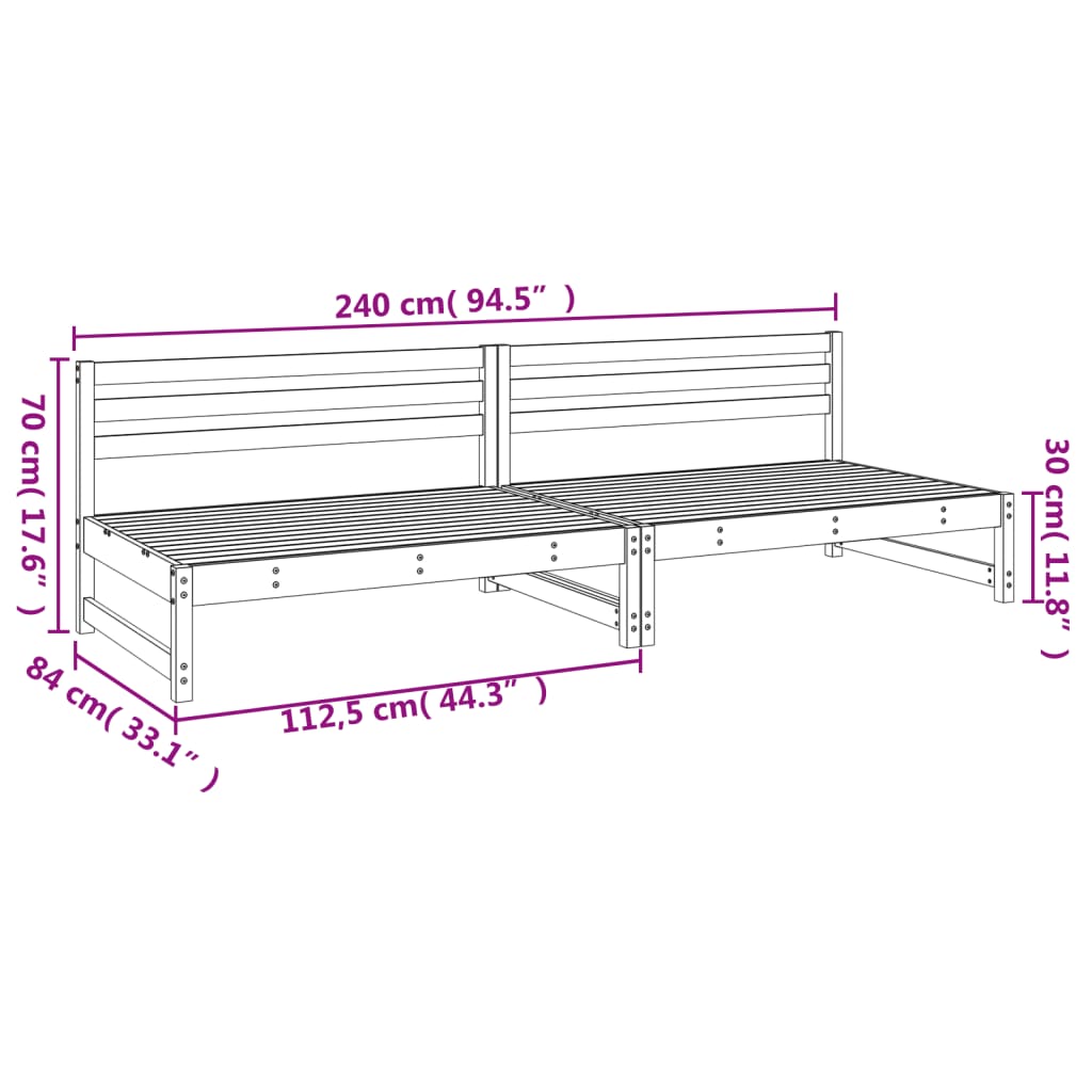 Garden Middle Sofas 2 pcs Black 120x80 cm Solid Wood Pine