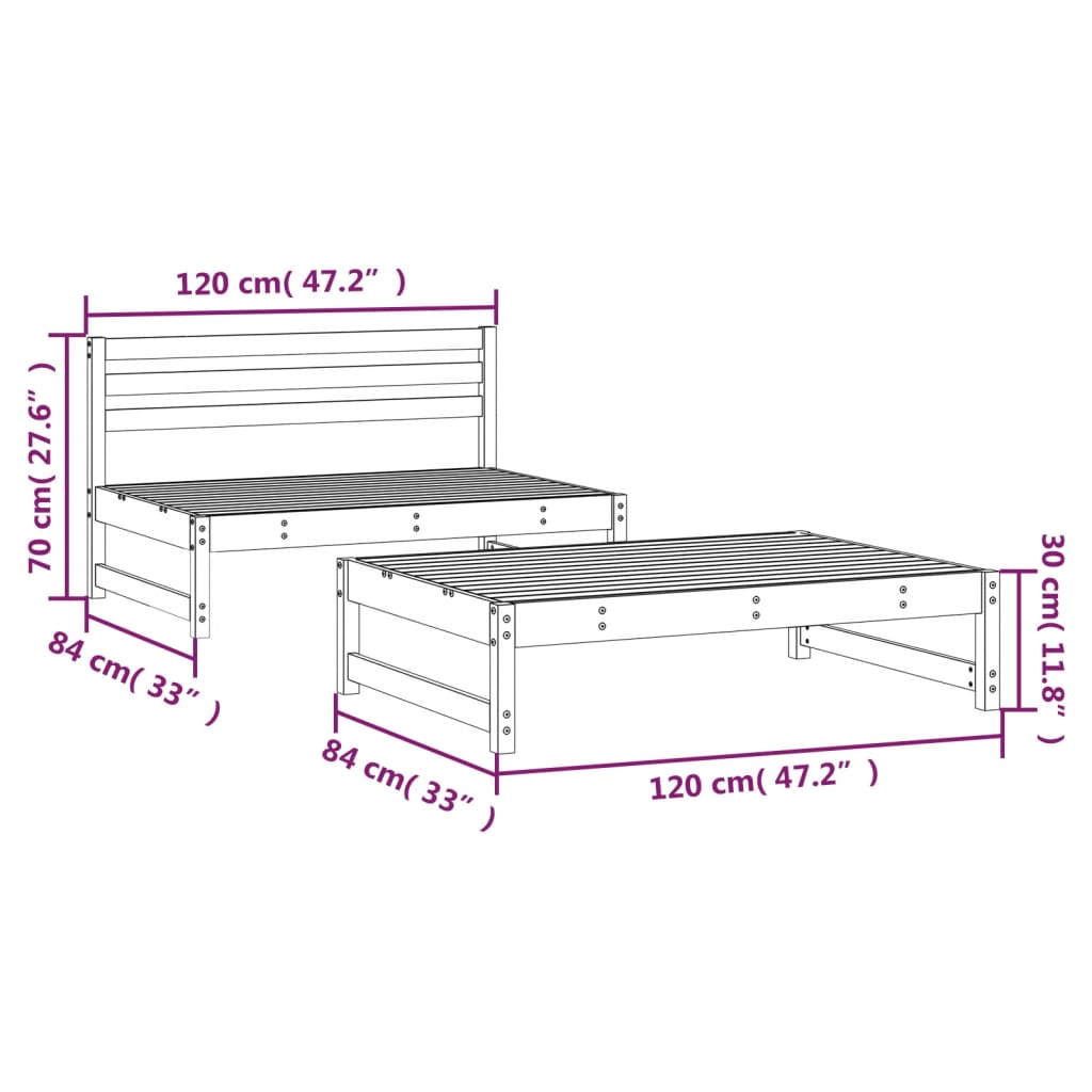 2 Piece Garden Lounge Set Black Solid Wood Pine