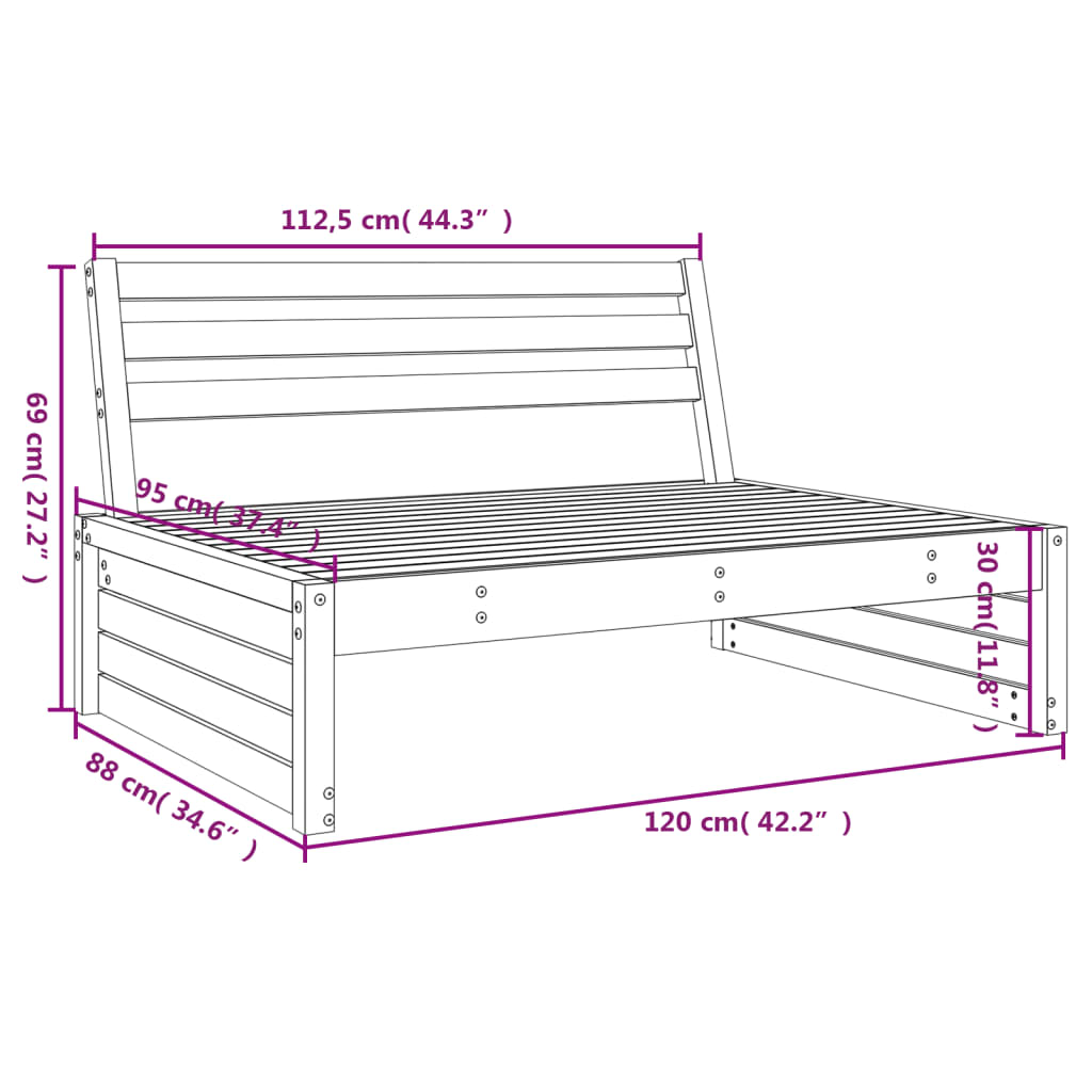 Garden Middle Sofa 120x80 cm Solid Wood Pine