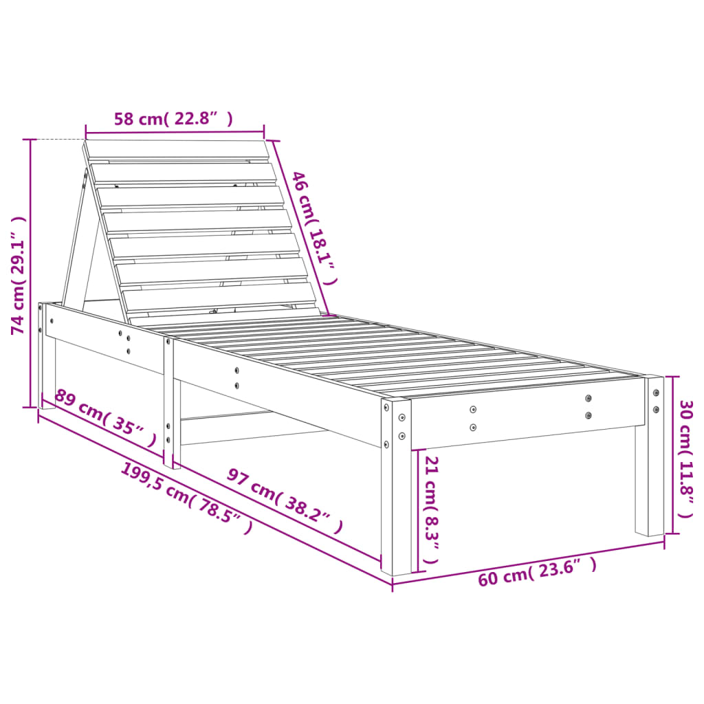 Sun Lounger White 199.5x60x74 cm Solid Wood Pine