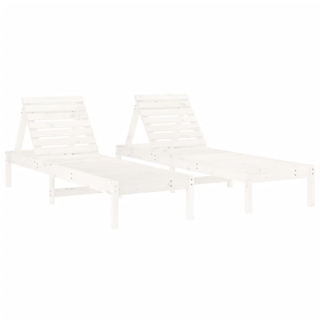 Sun Loungers 2 pcs White 199.5x60x74 cm Solid Wood Pine