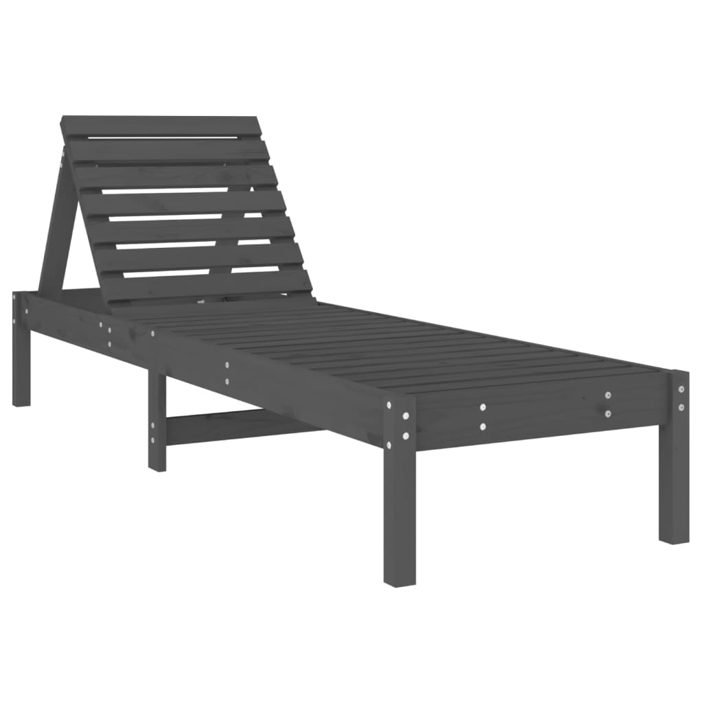 Sun Lounger Grey 199.5x60x74 cm Solid Wood Pine