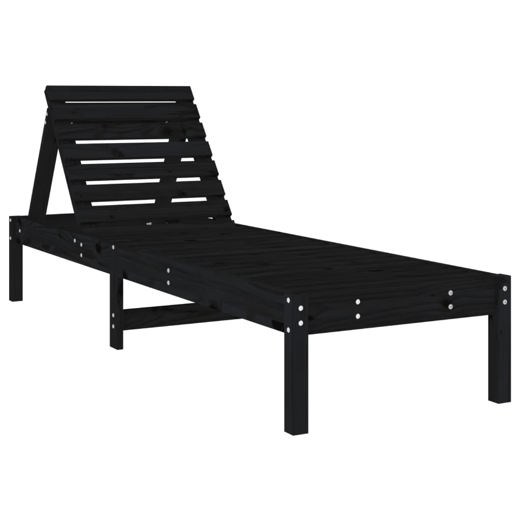 Sun Loungers 2 pcs Black 199.5x60x74 cm Solid Wood Pine