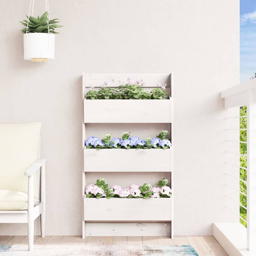 Wall Planter 3-Tier 60x18.5x110 cm White Solid Wood Pine