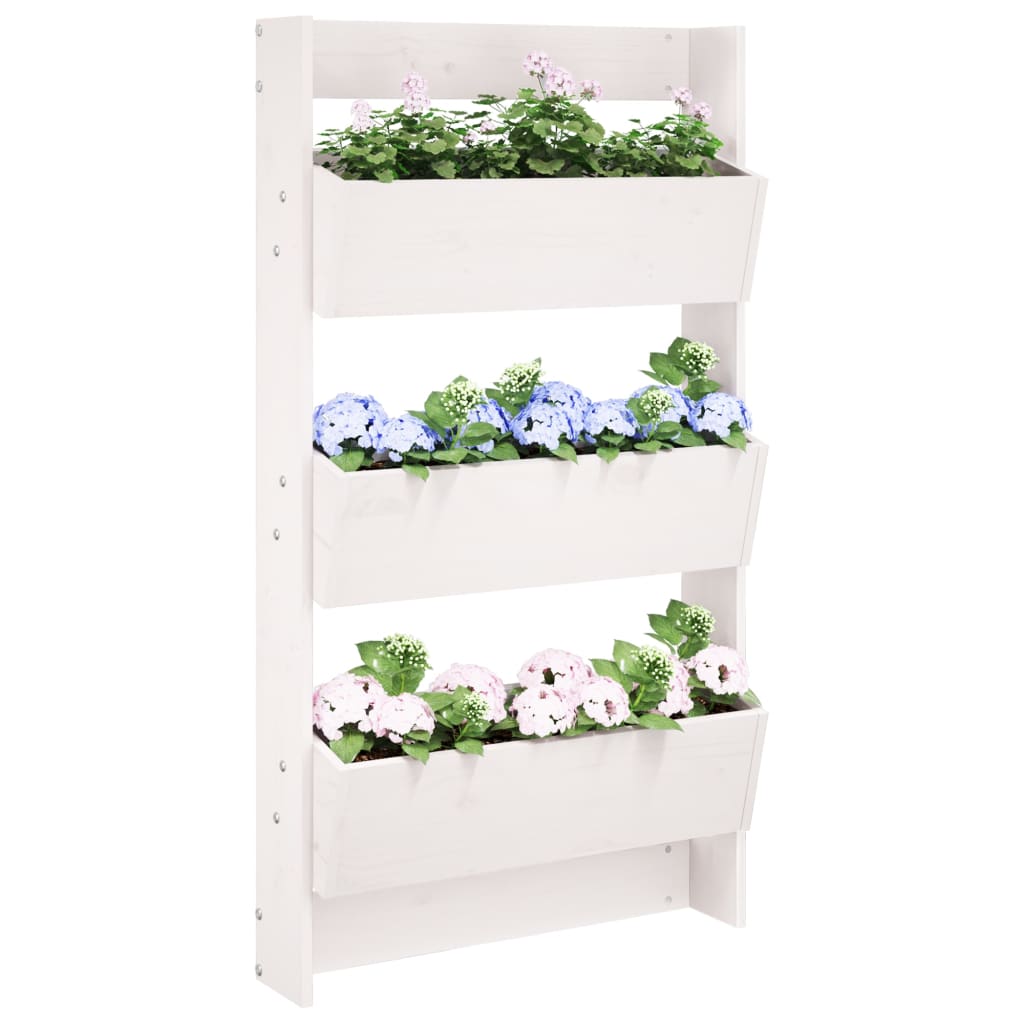 Wall Planter 3-Tier 60x18.5x110 cm White Solid Wood Pine